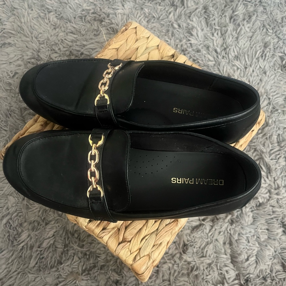 Dream Pairs Black Loafers with Gold Chain Trim